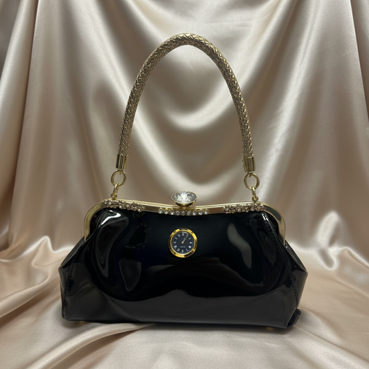Time is Now Purse with Beige Satin Background