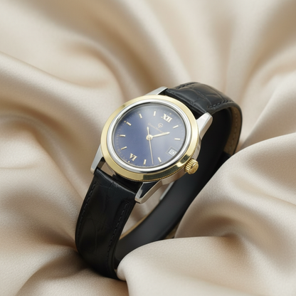 Watch on beige satin - angled view