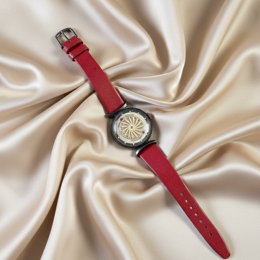 Watch on beige satin background